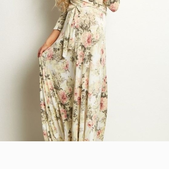 Pinkblush Cream and Pink Wrap Maxi Dress - Picture 7 of 9